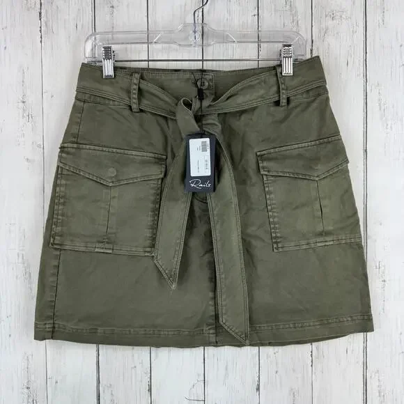 NWT Rails Olive Green Nola Military Utility Skirt Cotton Canvas Belt Size Medium - Picture 2 of 16